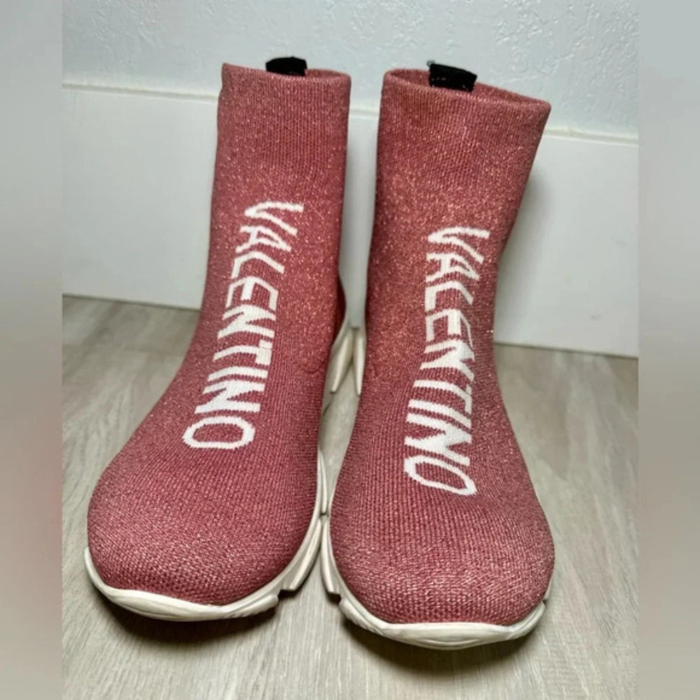 Valentino womens‎ sock sneakers pink sparkly sz 7